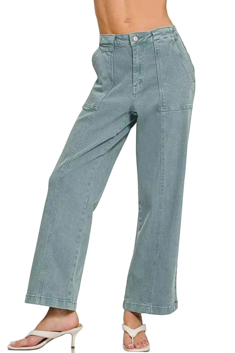 Zenana Straight Leg Utility Pocket Jeans
