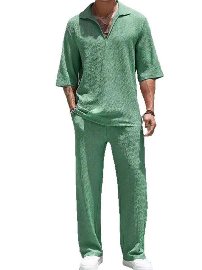 Men’s Johnny Collar Half Sleeve Top & Pants Set 2 Piece Outfit Casual Summer Lounge Wear Tracksuit
