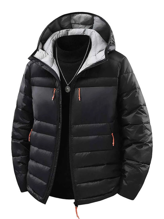 Men's Plus Size Zip Up Hooded Contrast Puffer Jacket