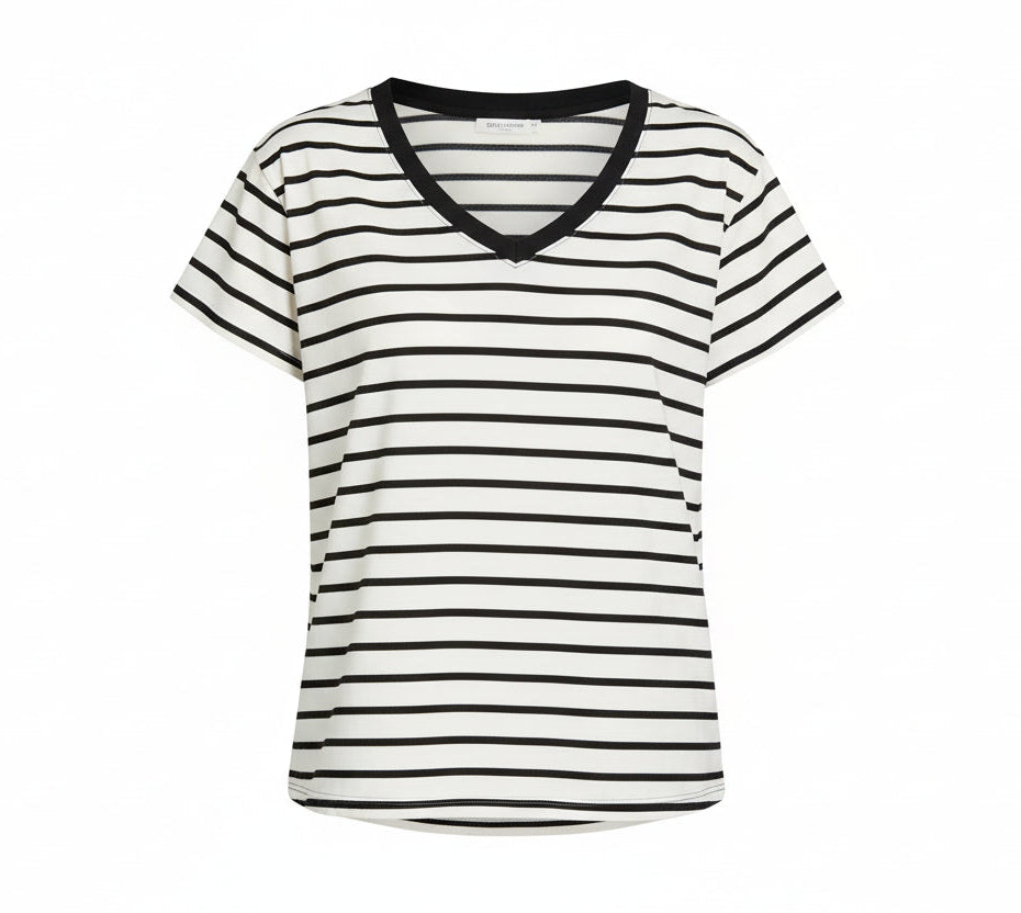 Zenana Striped V-Neck Short Sleeve T-Shirt