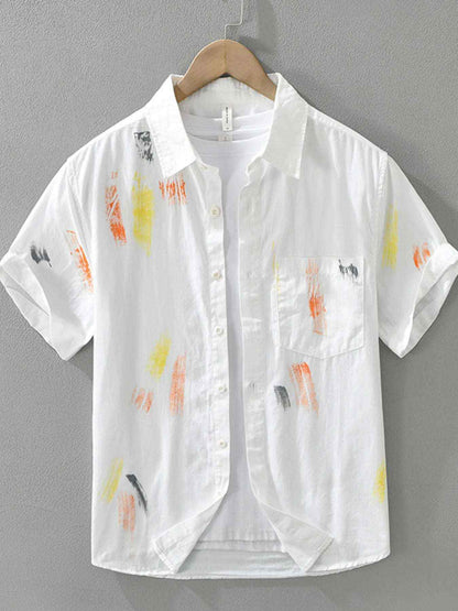 Men's Plus Size Printed Short Sleeve Button-Up Shirt