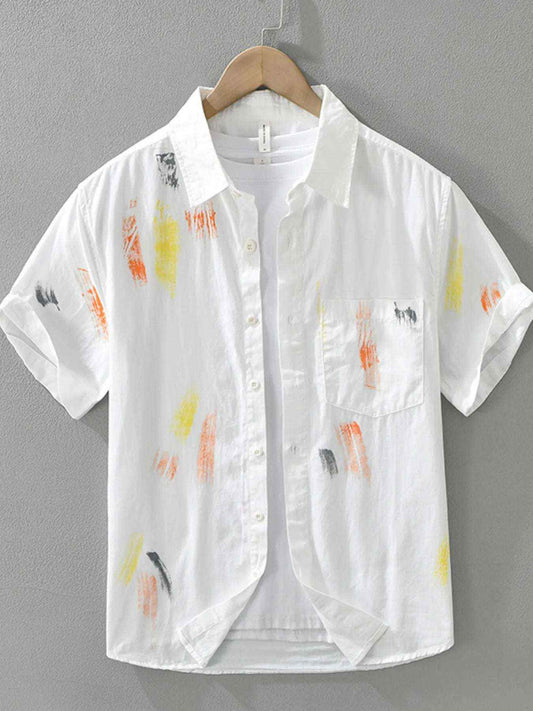 Men's Plus Size Printed Short Sleeve Button-Up Shirt