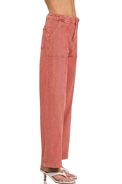 Zenana Straight Leg Utility Pocket Jeans