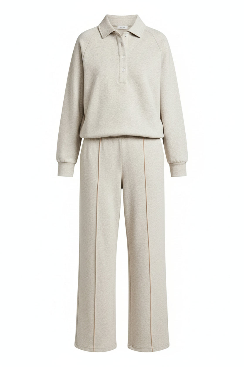 Collared Sweatshirt and High Waist Pants Active Set