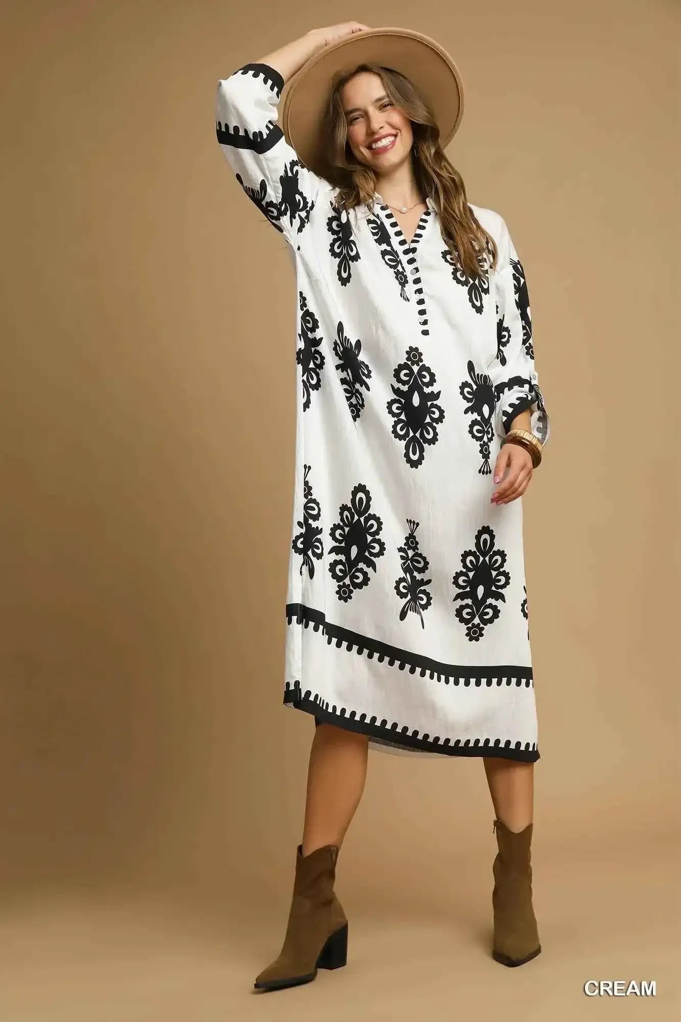 Stonehenge Textures Button Abstract Print stylish versatile Midi Dress