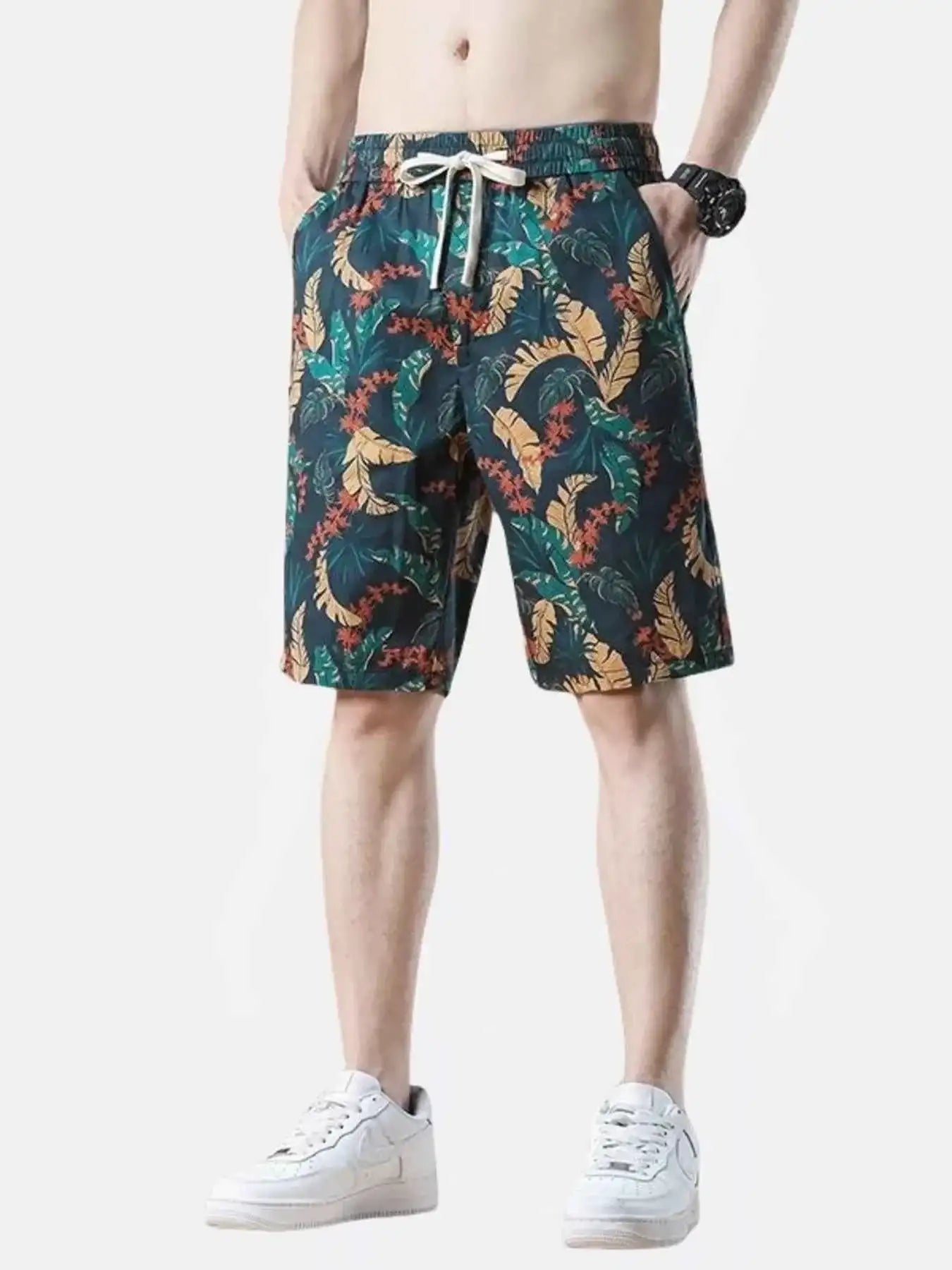 Men's Plus Size Drawstring Printed Loose Fit Shorts