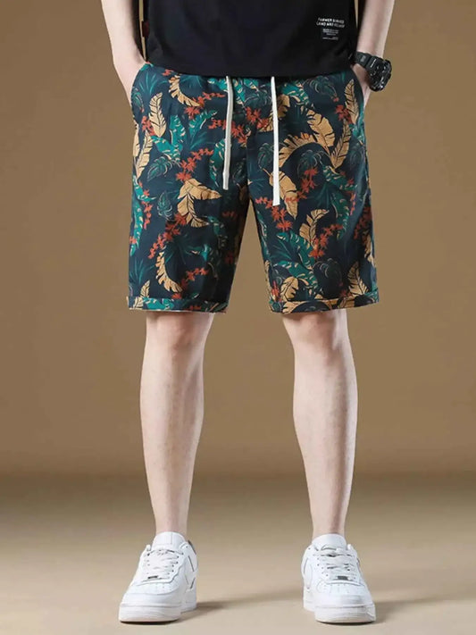 Men's Plus Size Drawstring Printed Loose Fit Shorts