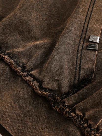 Men’s Washed Vintage Frayed Hem Hoodie – Casual Buttoned Pocketed Pullover