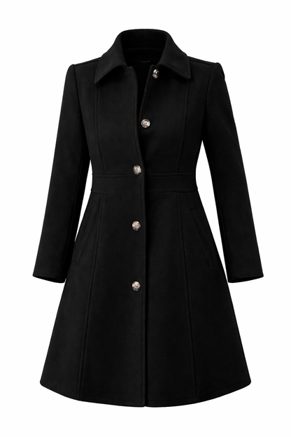 Black coat with silver buttons on a white background