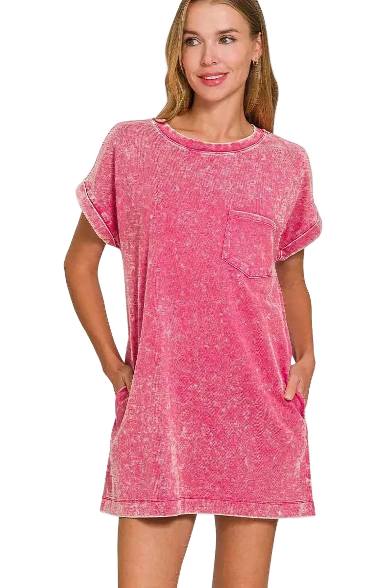 Zenana Premium Cotton Washed T-Shirt Dress