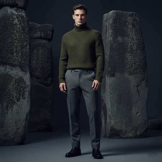 Stonehenge Textures Ribbed Turtleneck & Tailored Trouser Set – Smart Casual Menswear