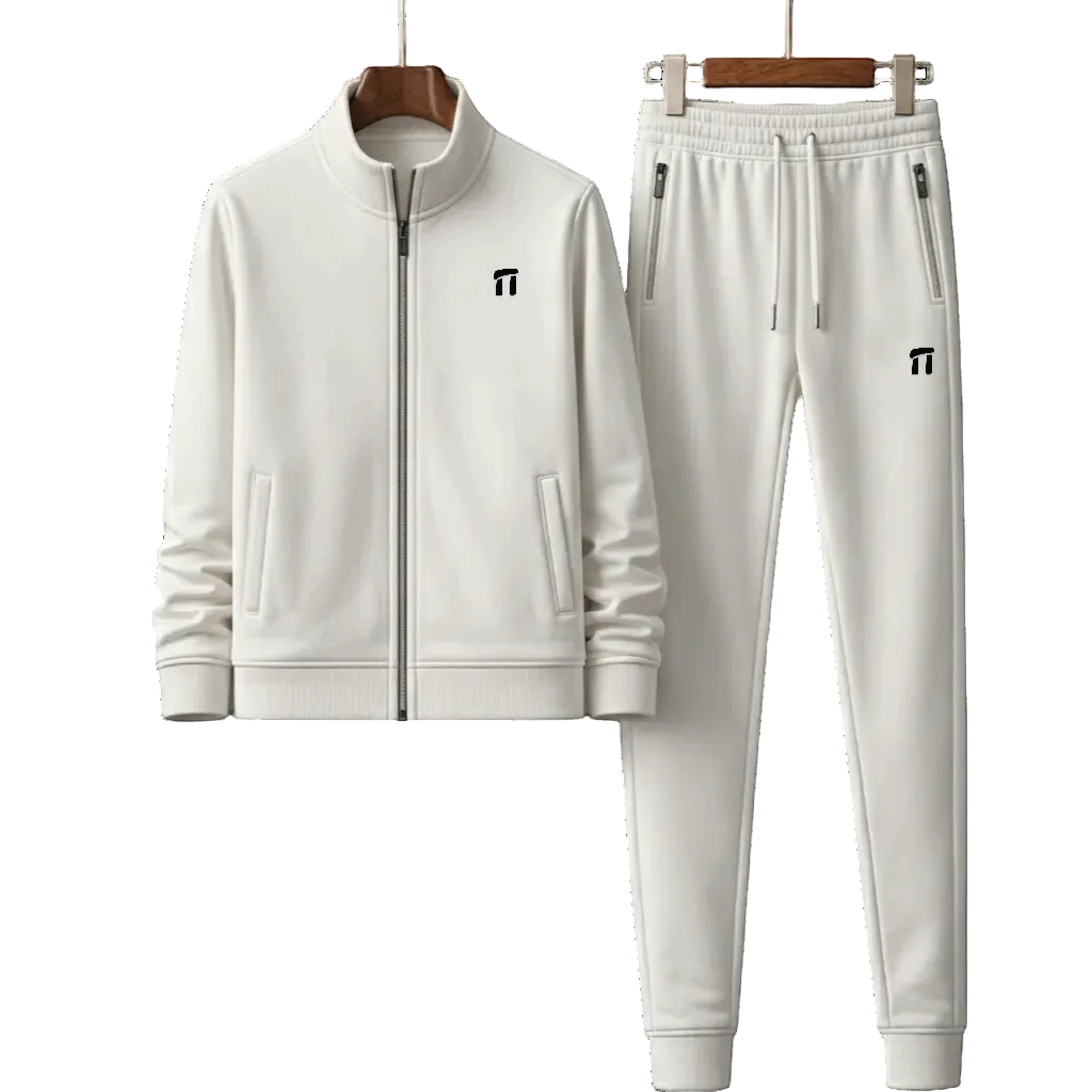 White tracksuit with a logo on a white background