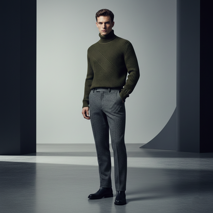 Stonehenge Textures Ribbed Turtleneck & Tailored Trouser Set – Smart Casual Menswear