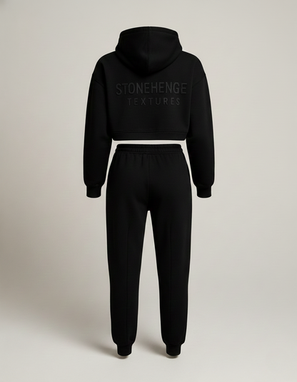 Stonehenge Textures Black Monolith Tracksuit Set Premium Hoodie & Joggers