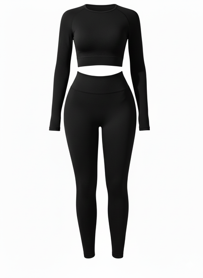 Stonehenge Textures Lace-Up Back Round Neck Top and Leggings Active Set