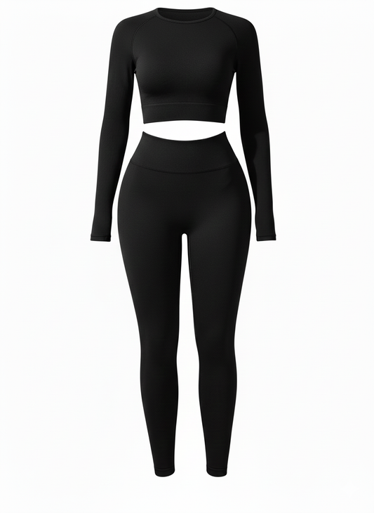 Stonehenge Textures Lace-Up Back Round Neck Top and Leggings Active Set