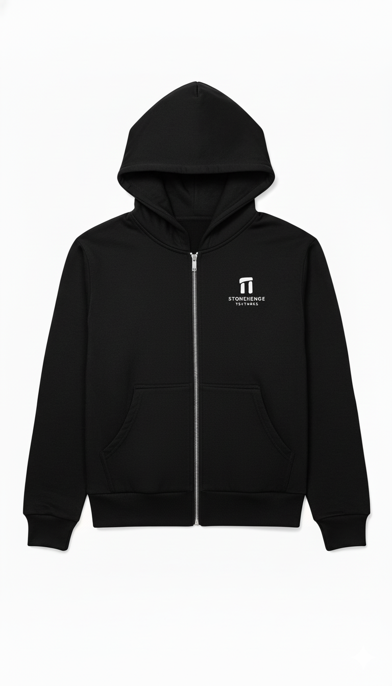 Stonehenge Textures Luxury Black Zip Hoodie Premium Designer Streetwear for Men & Women