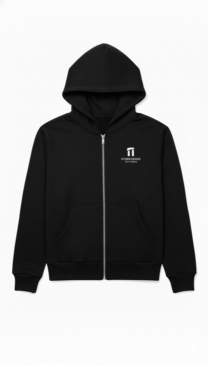 Stonehenge Textures Luxury Black Zip Hoodie Premium Designer Streetwear for Men & Women