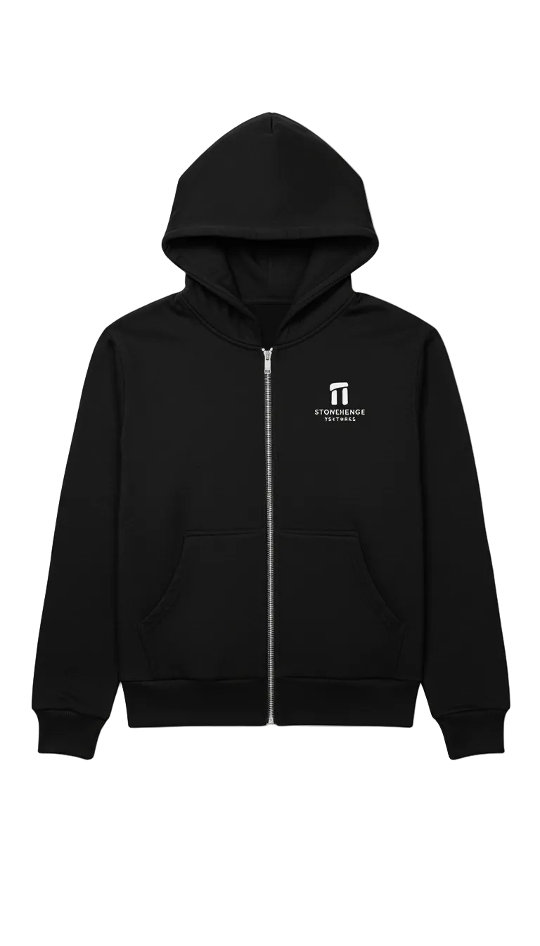 Stonehenge Textures Luxury Black Zip Hoodie Premium Designer Streetwear for Men & Women
