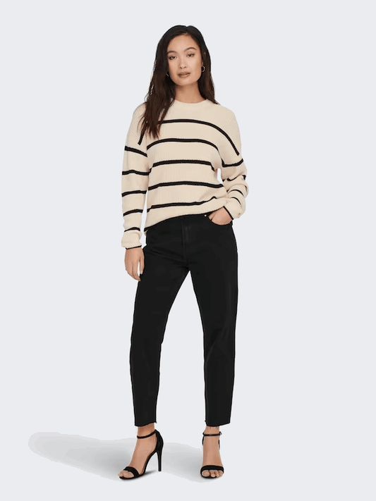 Stonehenge Textures Biege Toned Crew Neck Sweater for Women Casual Comfort Meets Elevated Style