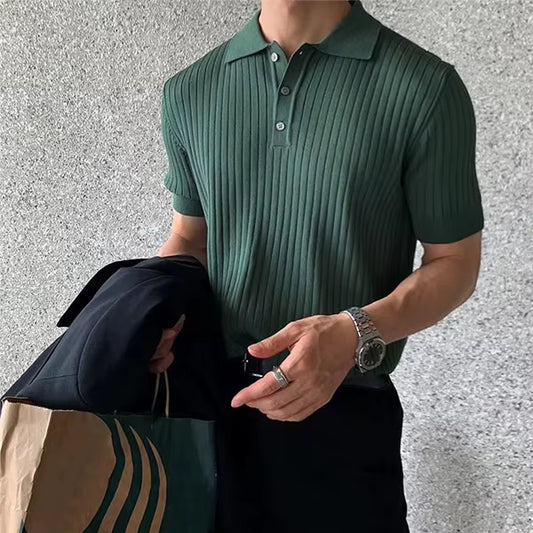Custom Jacquard Knit Vintage sleeveless Polo Sweater Menswear Capsule - Stonehenge Texture