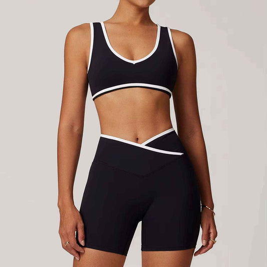 Cross High Waist Breathable Backless Yoga Set Feeling Plus Size Contrast
