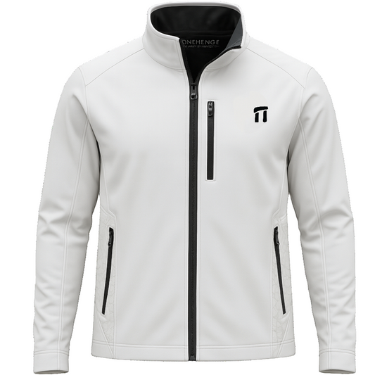 Stonehenge Textures White Softshell Jacket Luxury Athleisure Urban Explorer Waterproof, Windproof, Premium Performance Wear