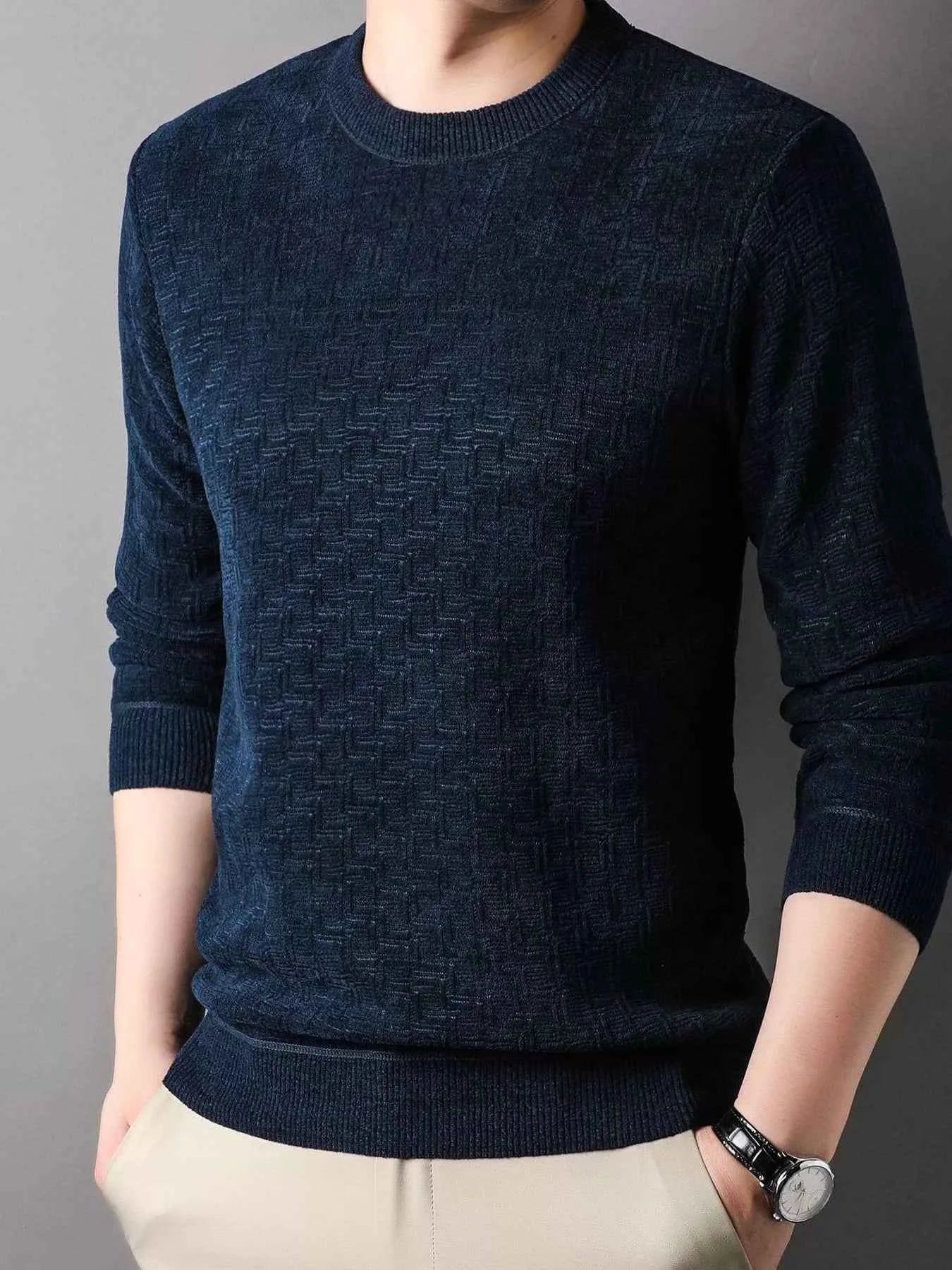 Men's Plus Size Round Neck Long Sleeve Knit Top