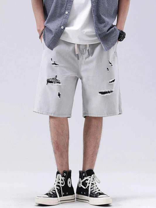 Men's Distressed Loose Fit Denim Shorts
