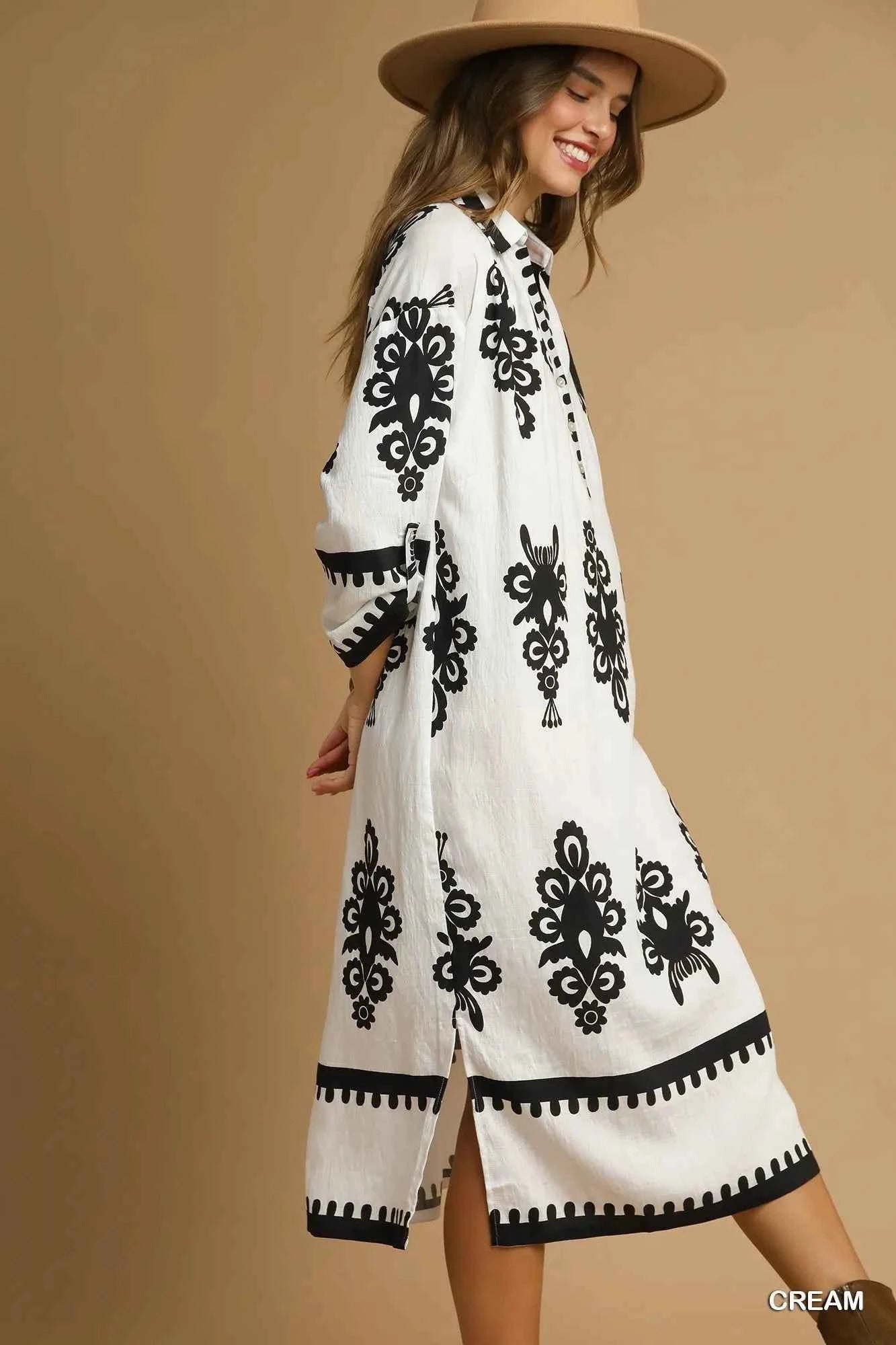 Stonehenge Textures Button Abstract Print stylish versatile Midi Dress
