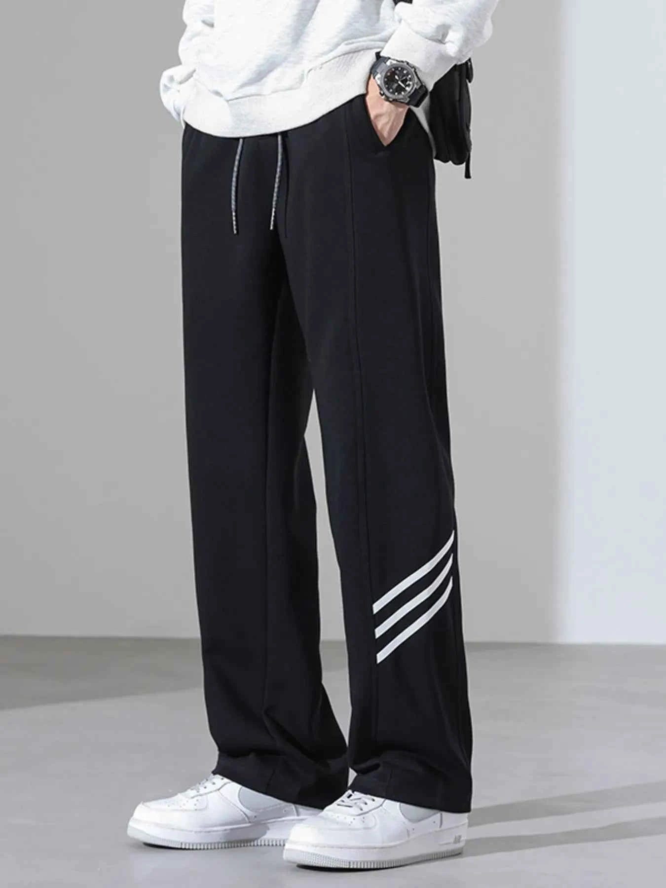 Men's Full Size Casual Loose Fit Sweatpants with Stripes Plus Size