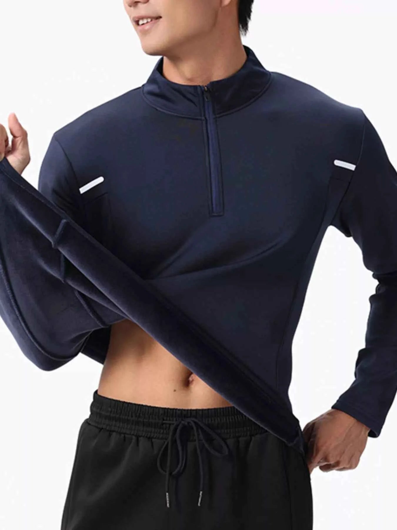 Men's Plus Size Half-Zip Long Sleeve Top