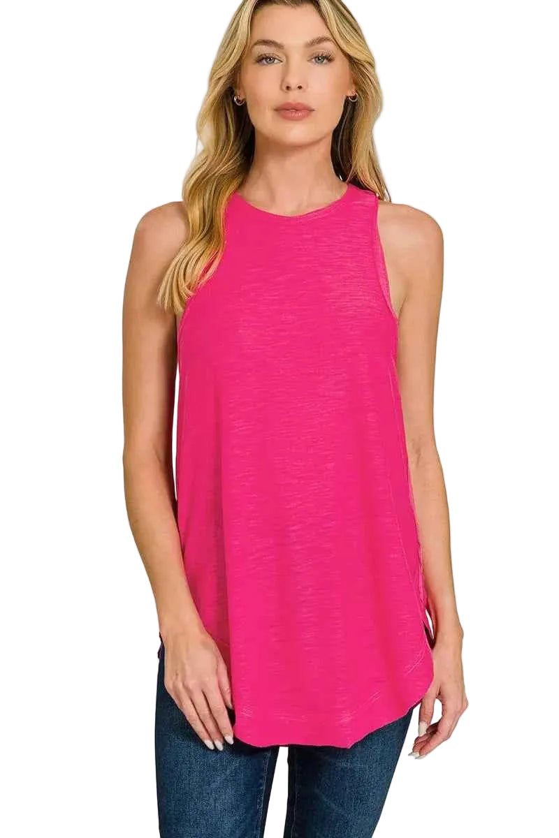 Zenana Curved Hem Slub Tunic Tank