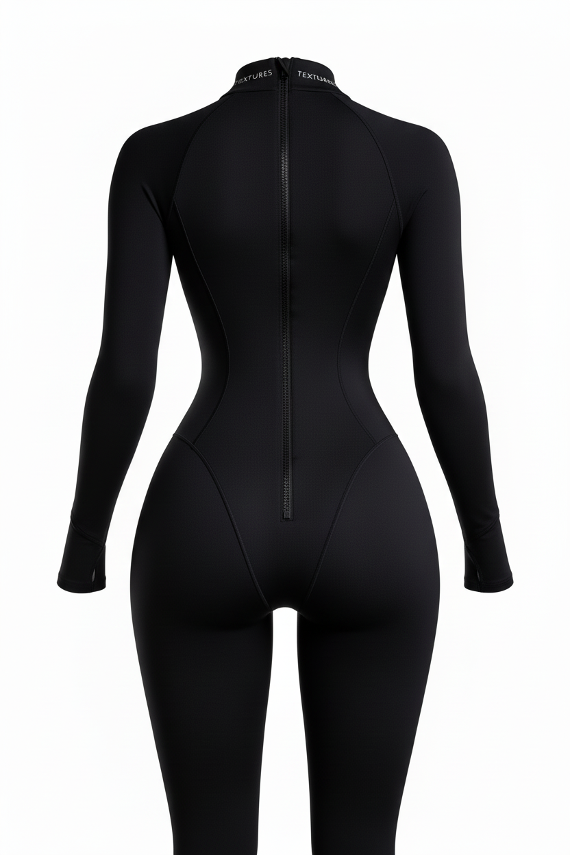 Black performance bodysuit back with zipper
