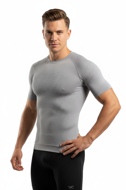 British Model in Grey Compression T-Shirt
