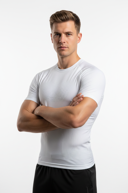 British Model in White Compression T-Shirt