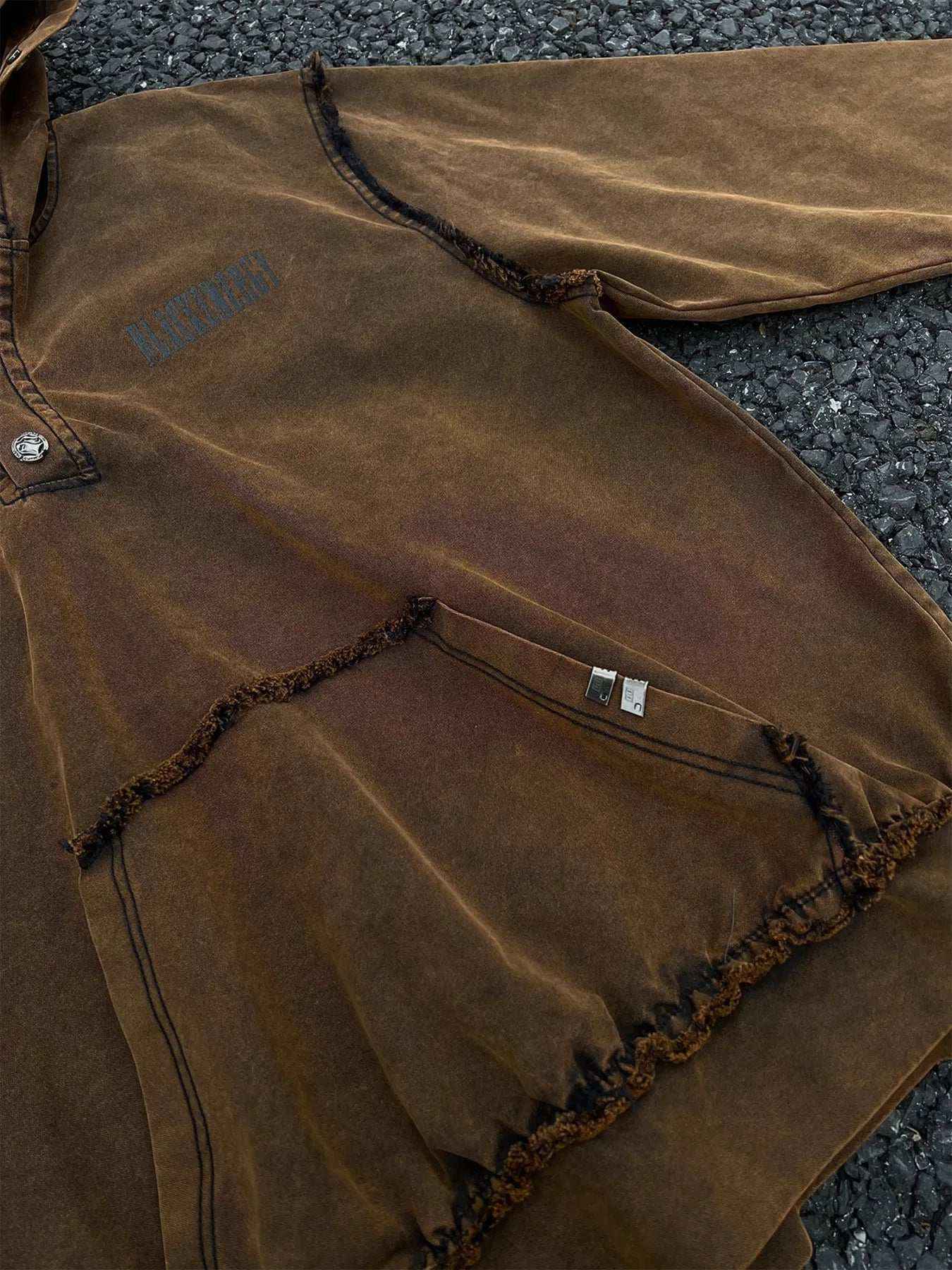 Men’s Washed Vintage Frayed Hem Hoodie – Casual Buttoned Pocketed Pullover