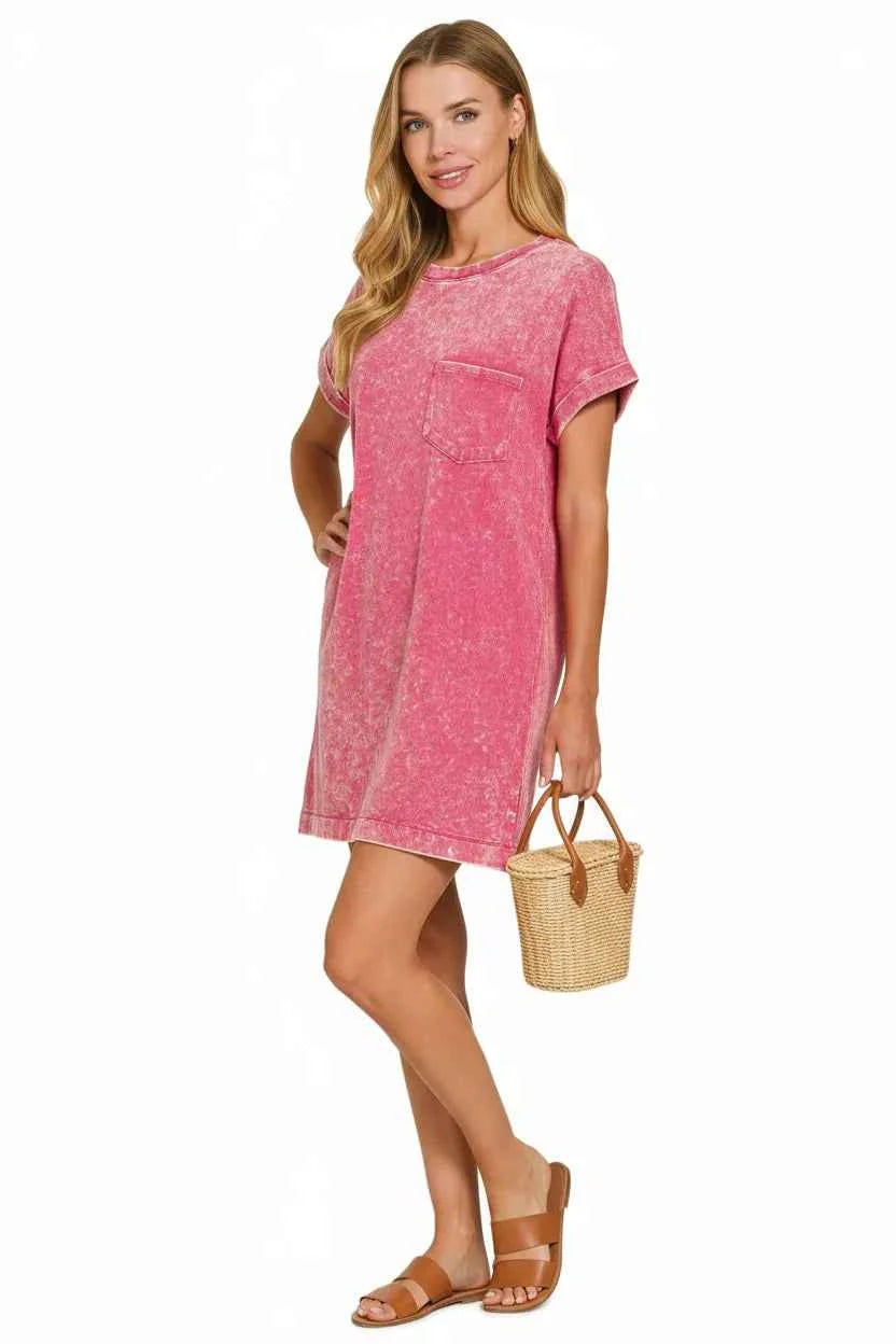 Zenana Premium Cotton Washed T-Shirt Dress