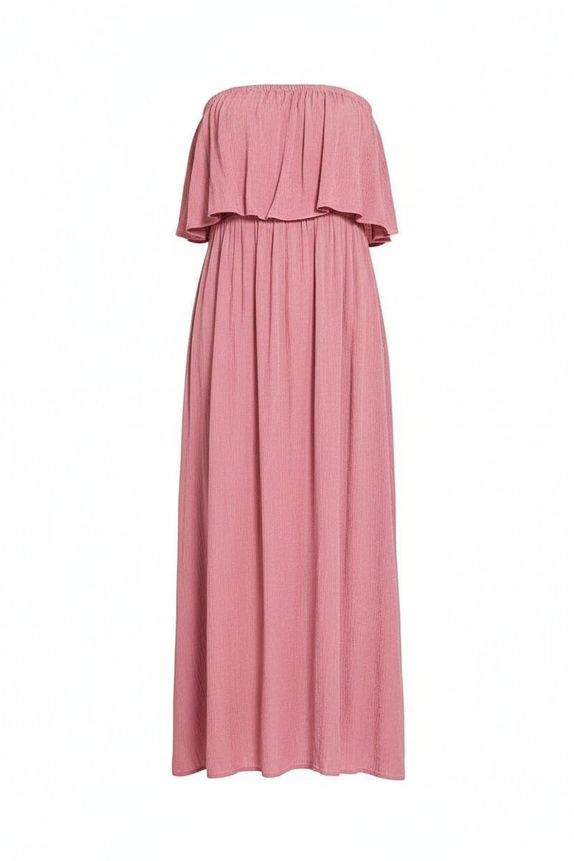 Zenana Woven Crinkle Strapless Maxi Dress