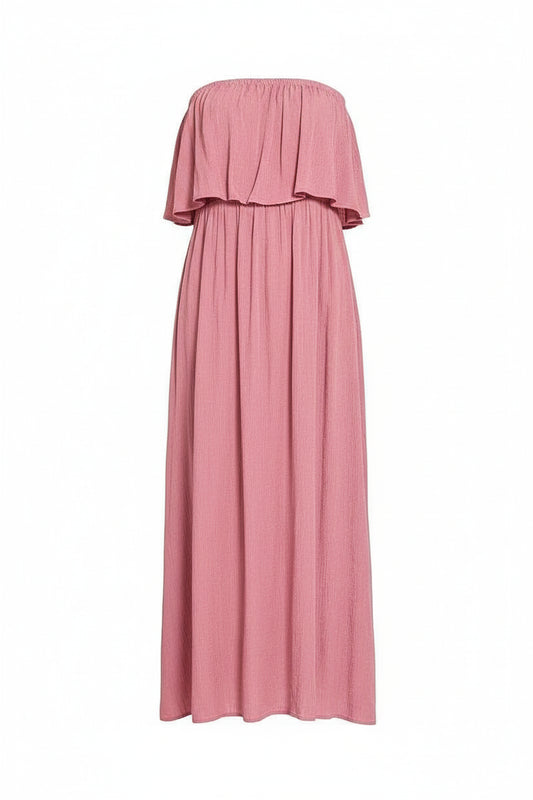 Zenana Woven Crinkle Strapless Maxi Dress