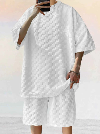 Men's Full Size Checkered Pattern Casual Top and Shorts Two-Piece Set Plus Size