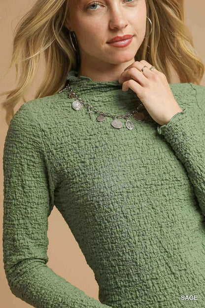 Stonehenge Textures Crinkle Knit Long Sleeve Top – Stylish Versatile Knitwear for Women