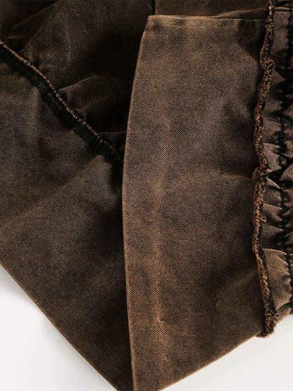 Men’s Washed Vintage Frayed Hem Hoodie – Casual Buttoned Pocketed Pullover