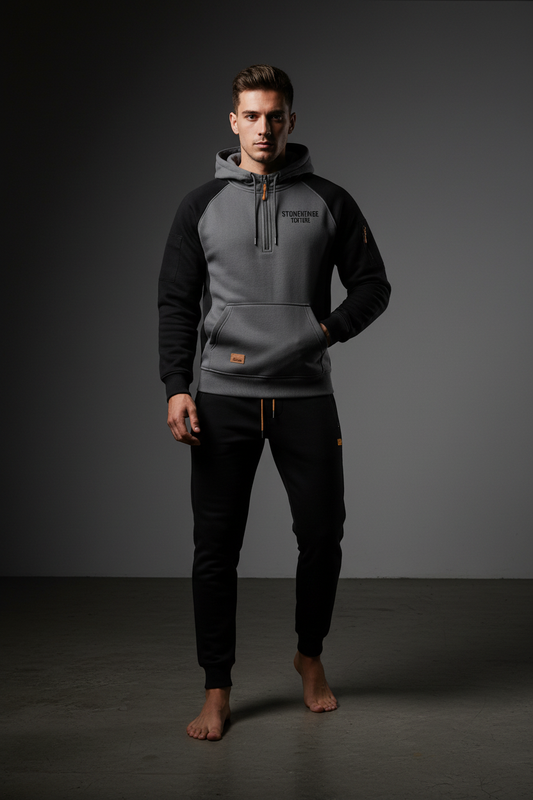 Grey and black tracksuit hero shot