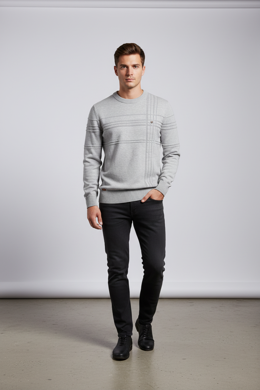 Grey textured sweater full view