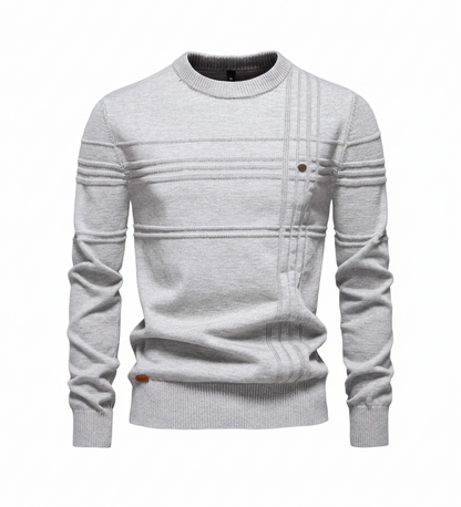 Grey textured sweater product shot