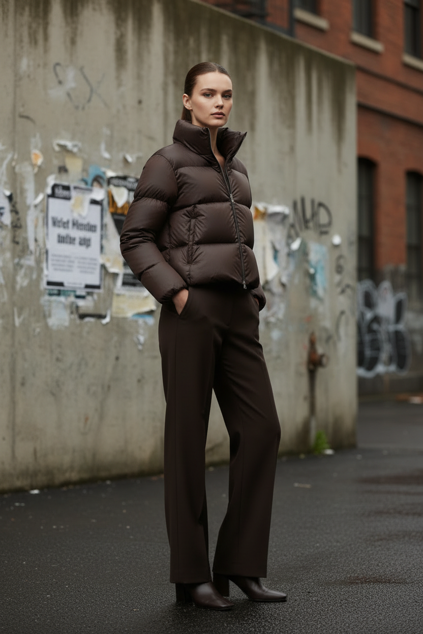 Obsidian Quilted Puffer Jacket — Natural Pose